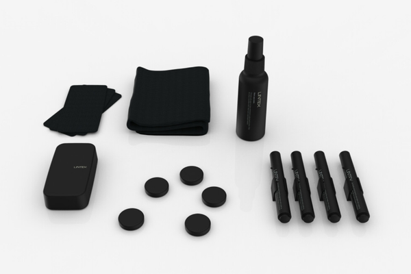 Lintex Plus valko- ja lasitaulun aloituspakkaus värillisillä tusseilla - musta